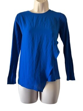Vince Camuto Royal Blue Long-Sleeve Asymmetric Hem Top